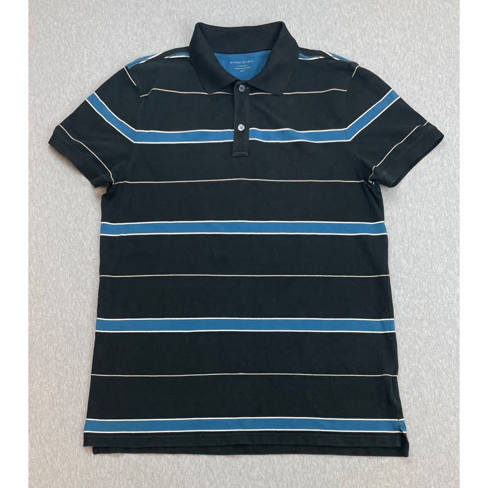 Banana Republic Polo Shirt Mens Large Striped Cotton Blend Stretch Short Sleeve